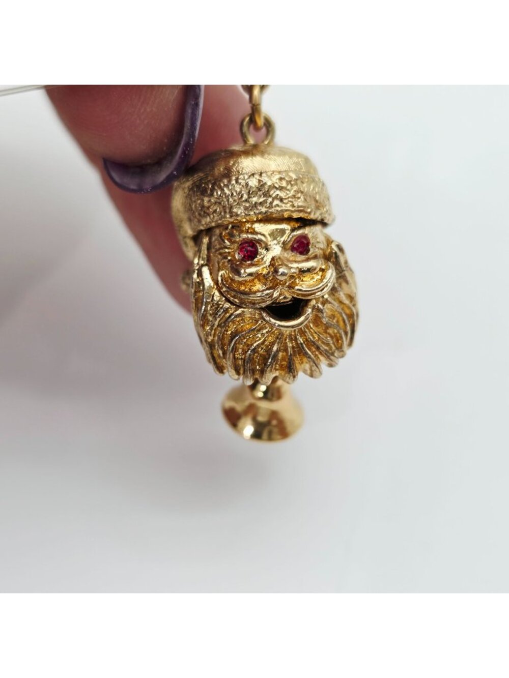 Monet Christmas Santa Goldtone Santa Claus Moving Chin Charm Pendant 1"